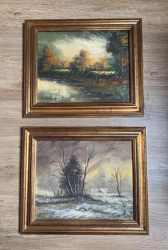 2 schilderijen op doek R.Miller en R.Balie, Ophalen of Verzenden