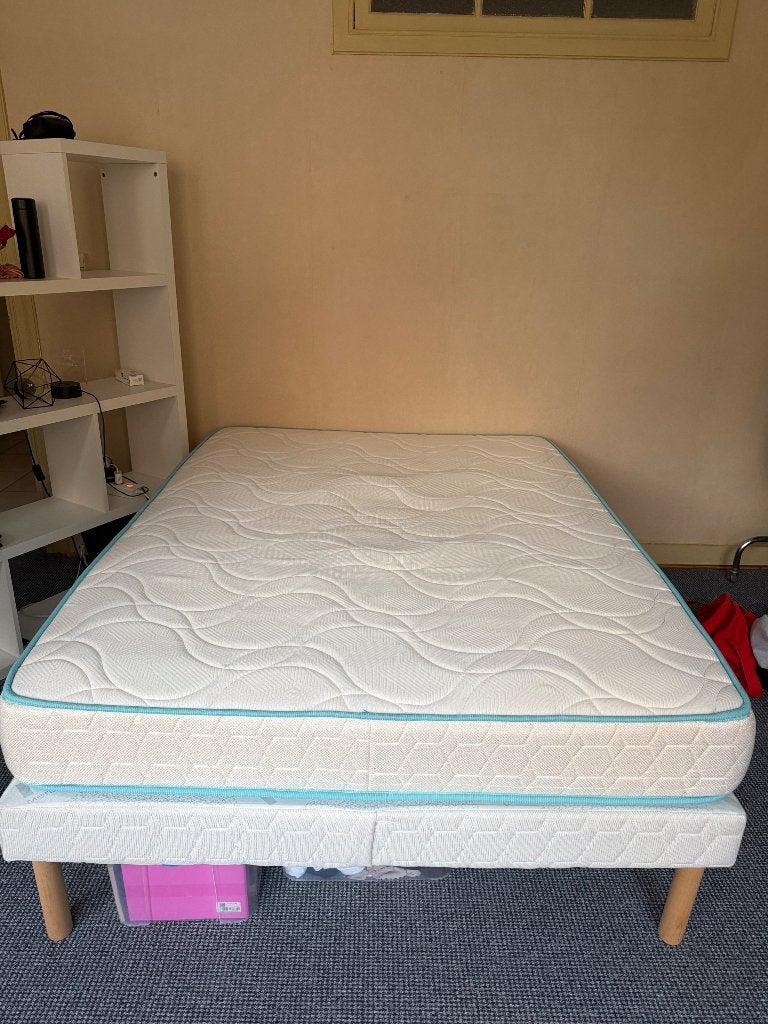 Lit Matelas + sommier confort, Tissu, Enlèvement, Blanc, Deux personnes