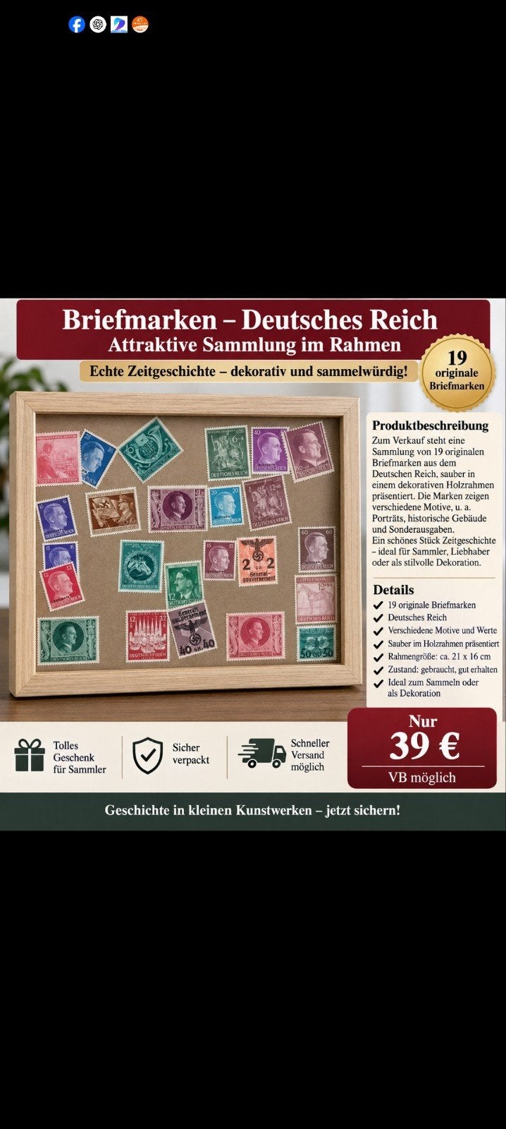Timbre allemand encadré, Enlèvement ou Envoi