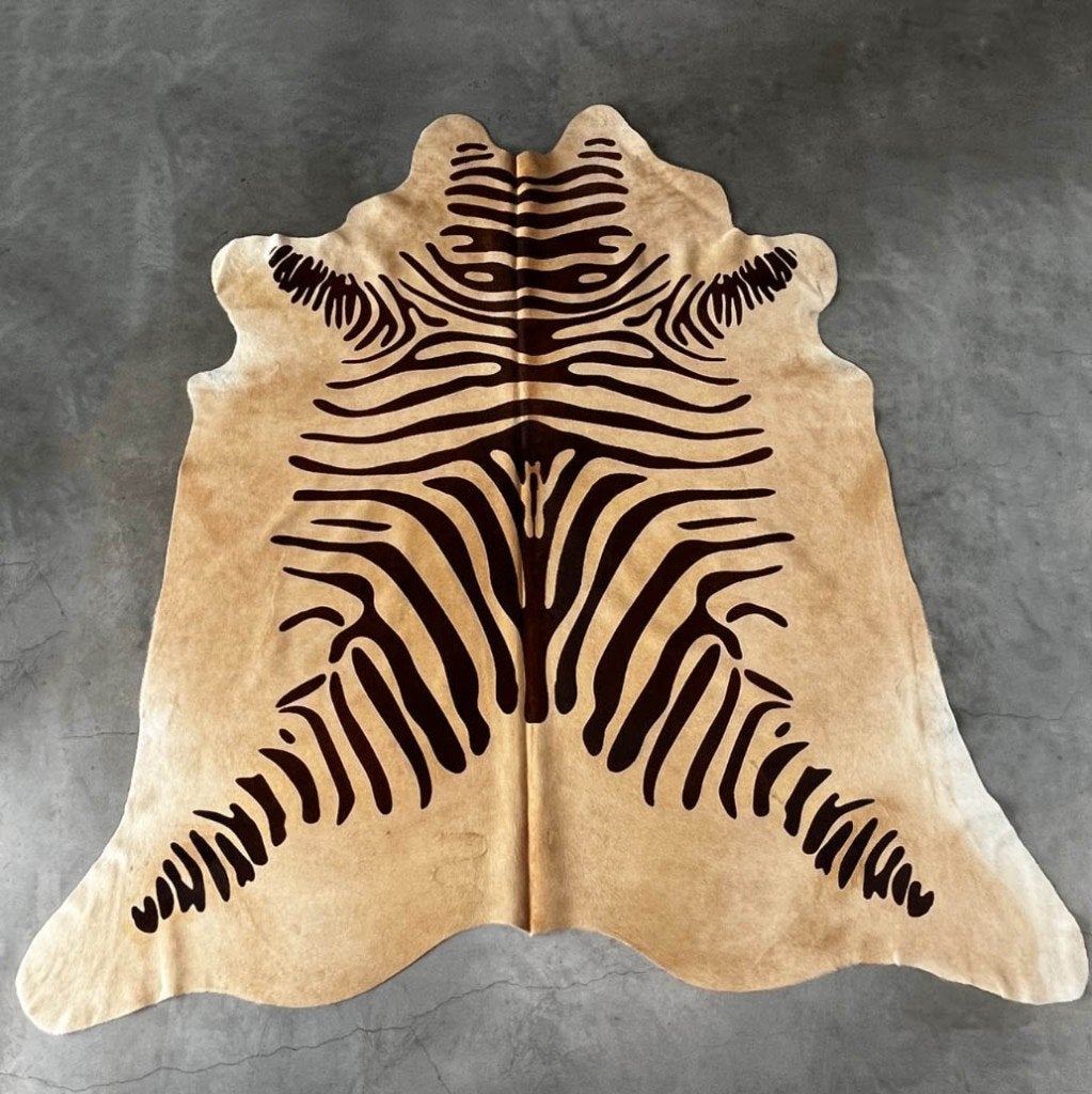 Koeienhuid zebraprint beige bruin 200x180cm | Lederstore, Beige, Wandkleed, Nieuw, Ophalen of Verzenden