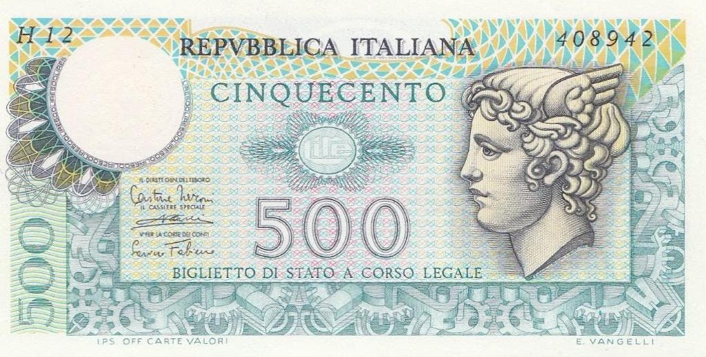 500 Lire Italia 14.02.1974 "Mercurio" unc, Ophalen, Italië, Los biljet
