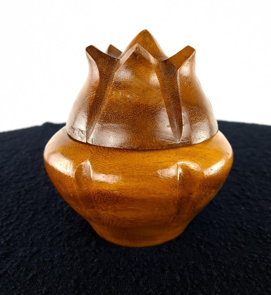 Vintage teakhouten pot jaren 70 bloemvorm, Antiek en Kunst, Ophalen of Verzenden