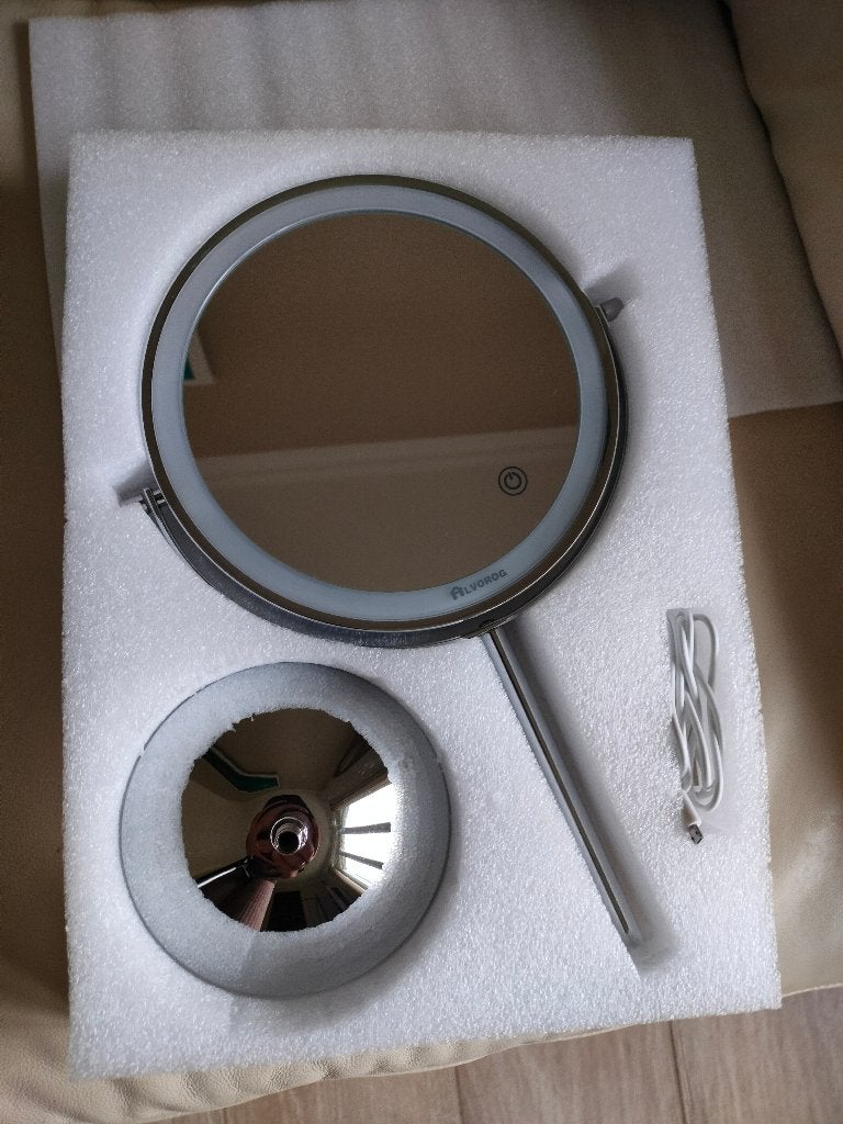 Miroir + miroir grossissant 5x avec éclairage, Gebruikt, Gehele gezicht, Ophalen of Verzenden, Accessoires