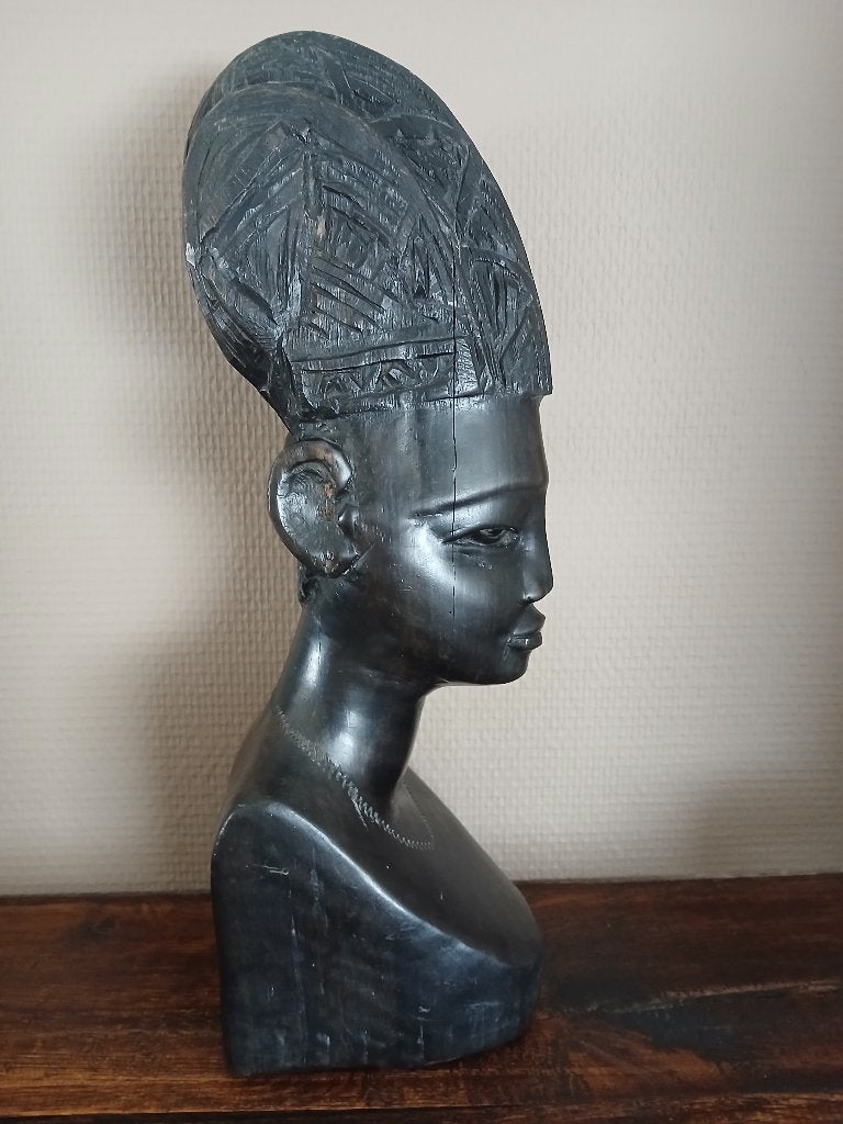 Afrikaanse vrouwenbuste 38 x 13 x 11 cm, Ophalen, Houtsnijwerk, Hout, Vrouw