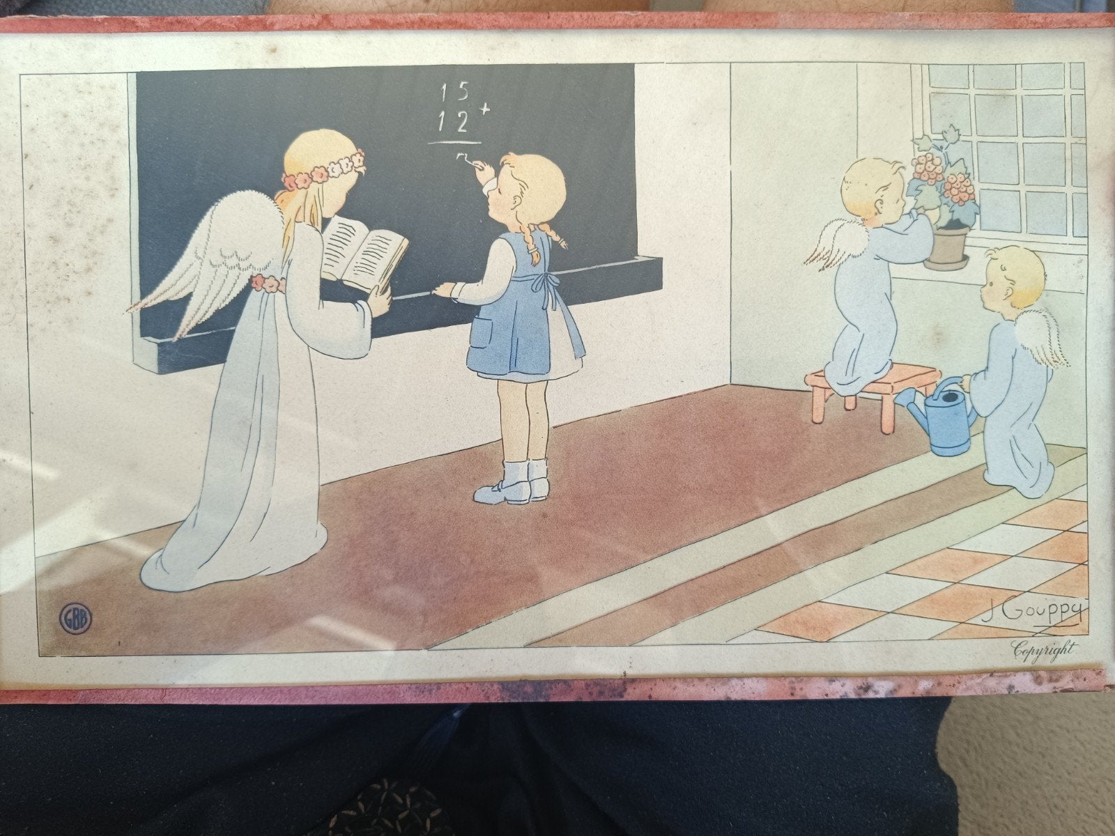 vintage schoolprent uit jaren 1937 verborgen in krant 1959, Verzamelen, Foto's en Prenten, Ophalen, Prent