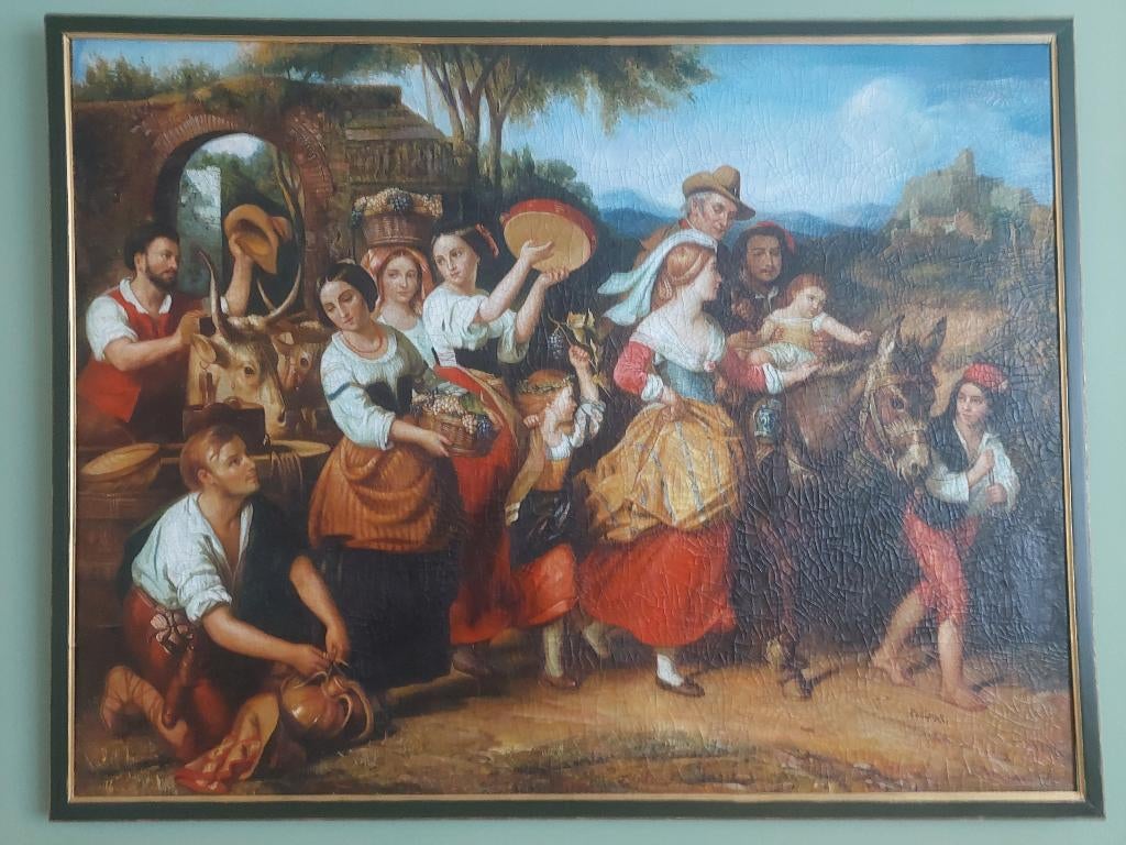 Schilderij- Landelijk tafereel, Antiek en Kunst, Kunst | Schilderijen | Klassiek, Ophalen