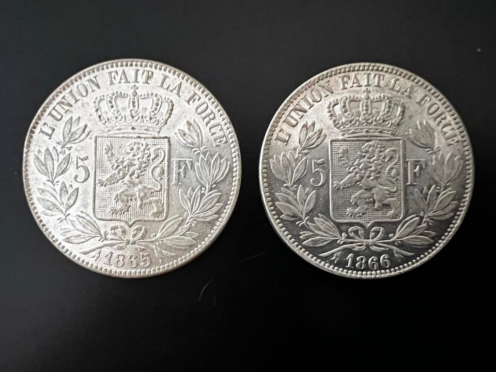 5 Frank COPIE 1865 en 1866 Leopold 2, Postzegels en Munten, Munten | België, Ophalen