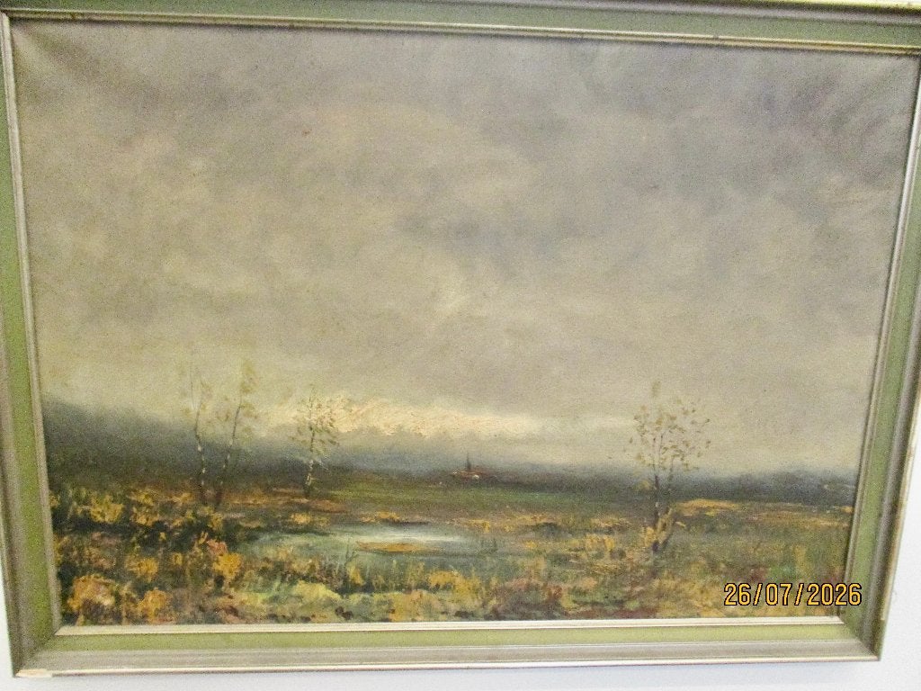 paysage à l'huile sur toile, Antiquités & Art, Art | Peinture | Classique, Encadré, Peinture à l'huile, Paysage, Toile