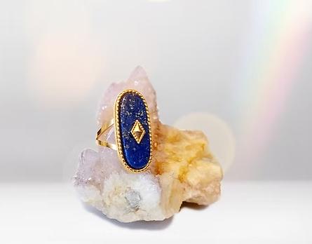Vergulde RVS ring Lapis Lazuli, Bijoux, Sacs & Beauté, Bagues, Neuf, Enlèvement ou Envoi, 18 à 19, Femme ou Homme