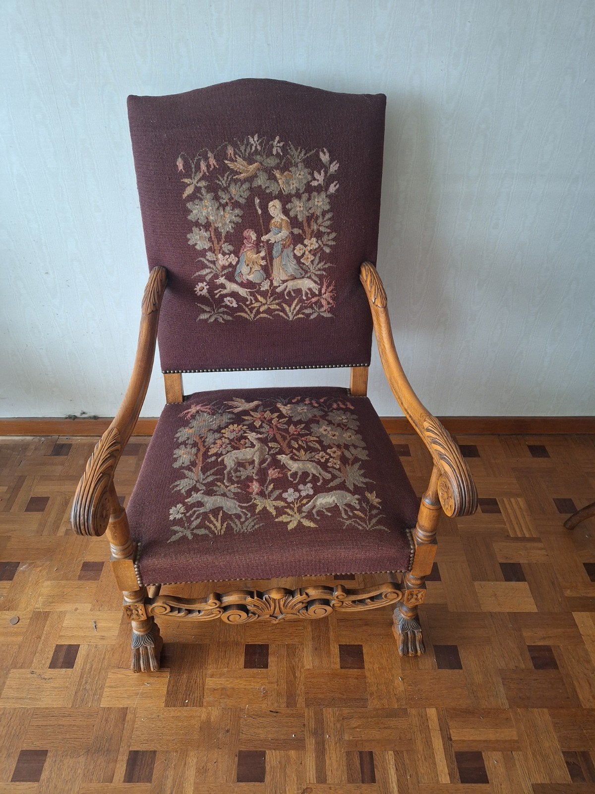 Unieke Vintage Zetel in Topstaat - Prachtige Handgeborduurde, Ophalen