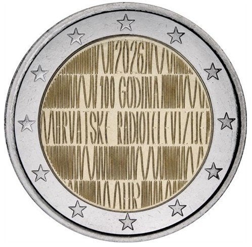 2 euro Kroatië 2026 100 jaar Radio en TV, Postzegels en Munten, Munten | Europa | Euromunten, Verzenden, 2 euro