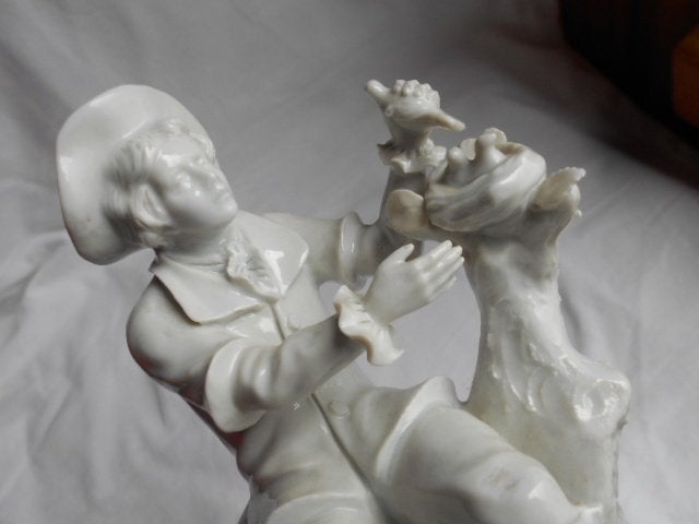 Capodimonte, homme avec oiseaux, porcelaine, intacte, Antiquités & Art, Statue, Enlèvement ou Envoi, Fait main, Homme
