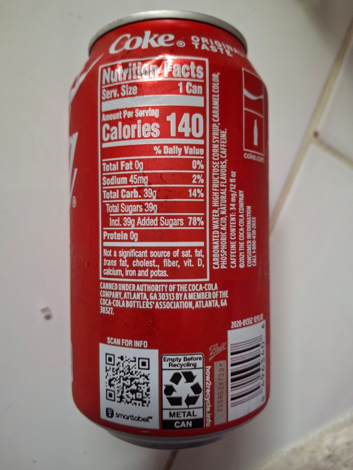 1 ongeopend blik cola uit USA, Atlanta, Ophalen of Verzenden