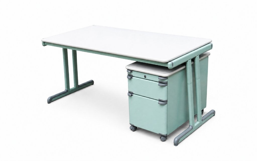 Vintage bureau met verrijdbaar ladeblok - Panto italy, Ophalen, Met lades, Gebruikt, Vintage
