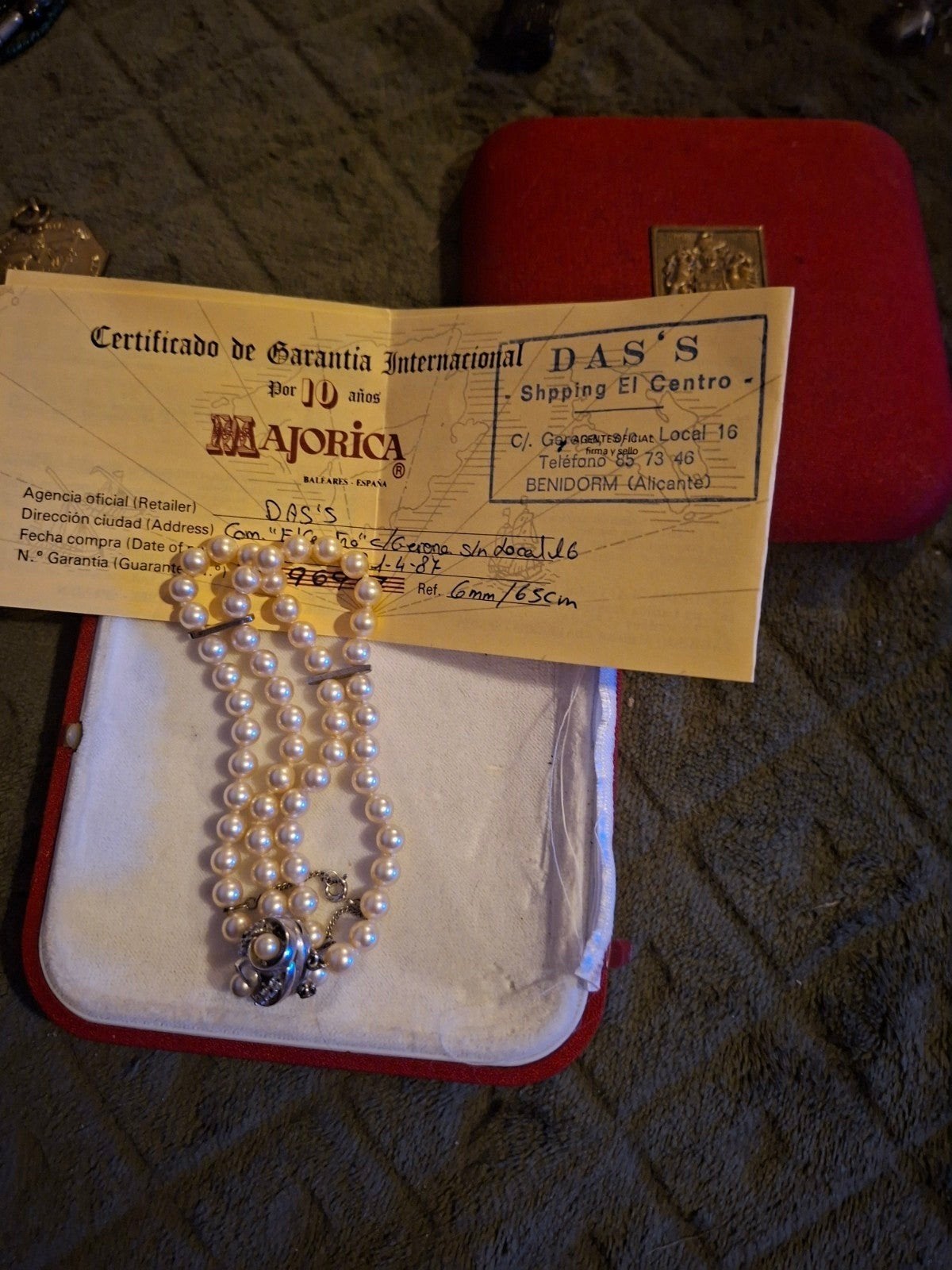 Collier en perles du 100e anniversaire de Majorque avec cert, Enlèvement ou Envoi, Autres matériaux, Bracelet, Avec pierre précieuse