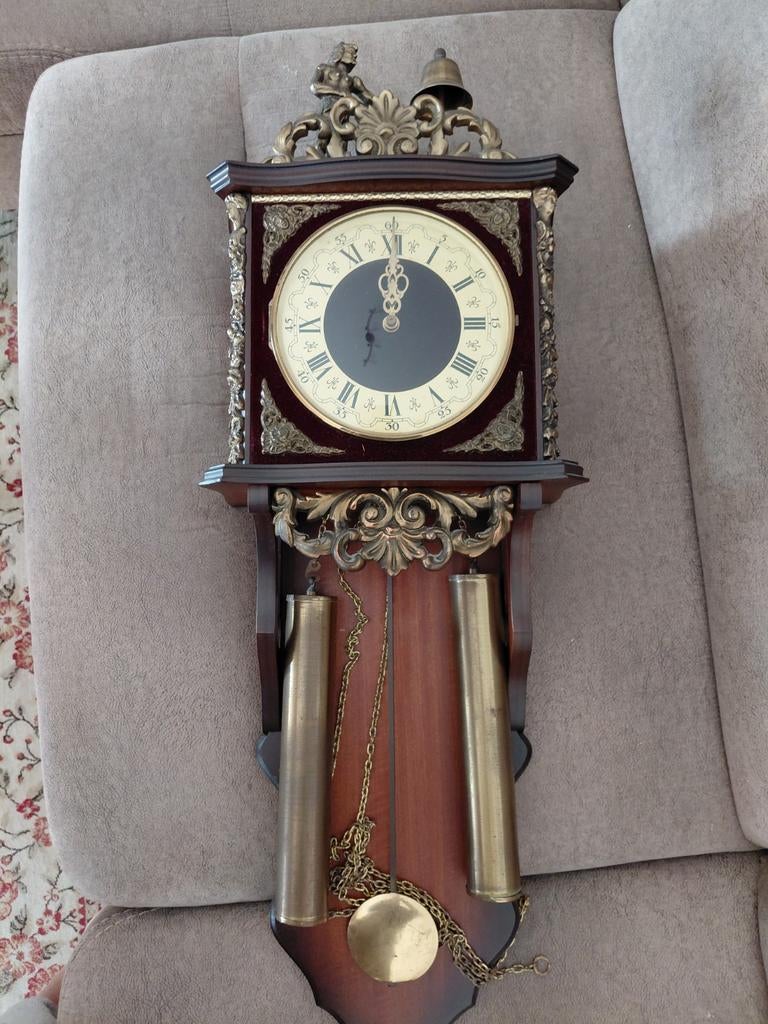 Wandklok met slinger en 2 gewichten, Antiek en Kunst, Ophalen