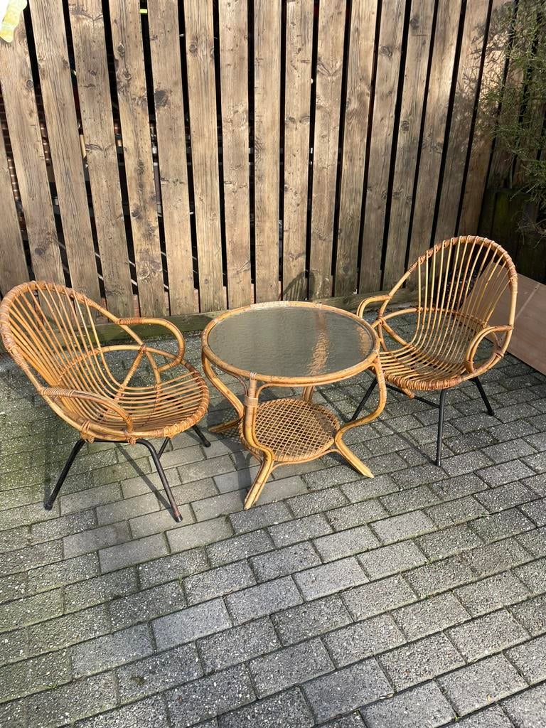 Vintage antieke rotan fauteuils en tafel, Ophalen