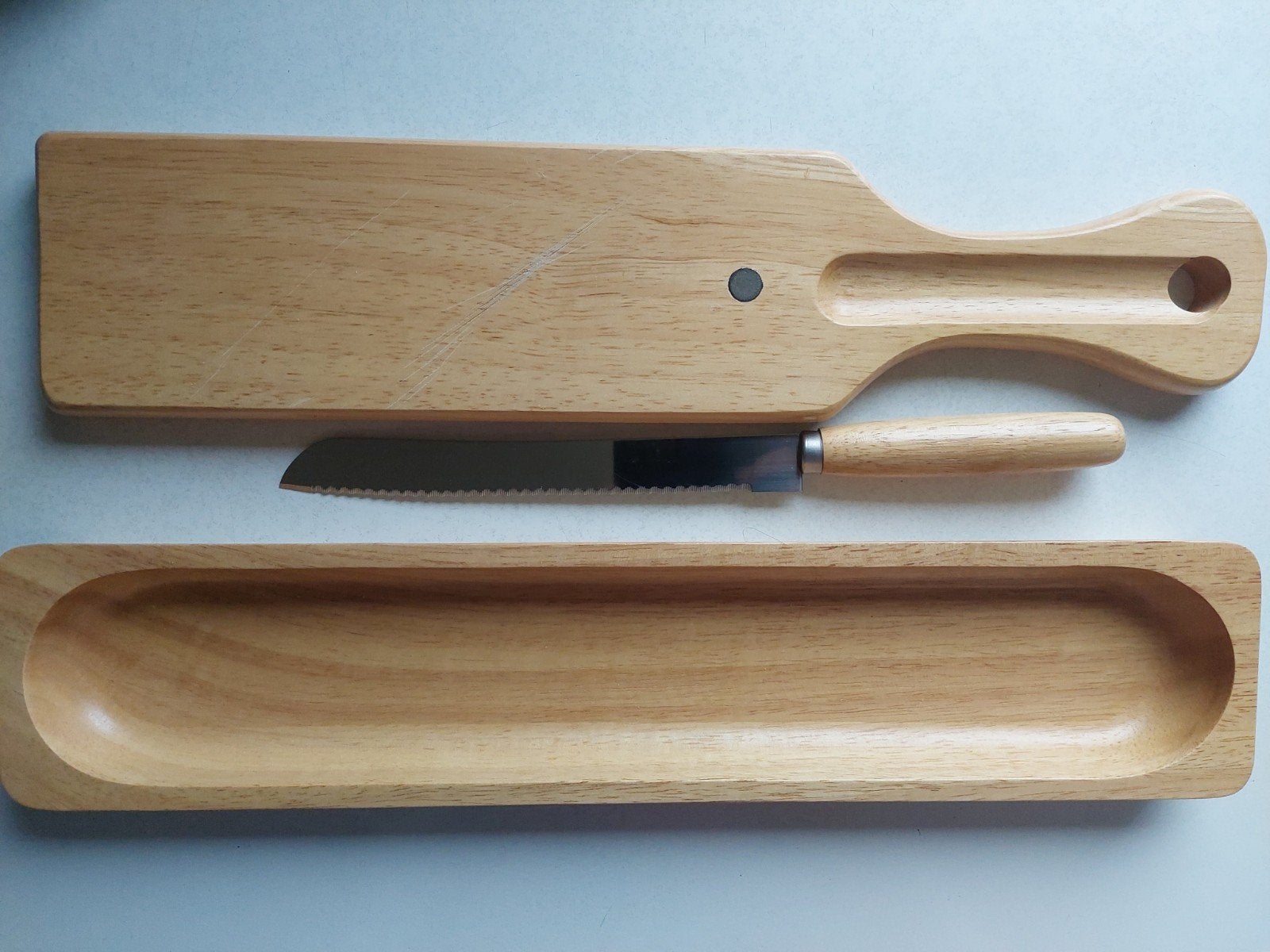 Snijplank met broodmes en serveerschaal - nieuw, Beige, Hout, Snij-/serveerplank, Nieuw