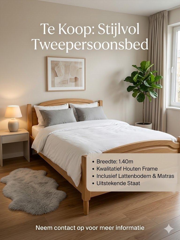 Massief eiken bed, Huis en Inrichting, Slaapkamer | Bedden, Ophalen, Gebruikt, 200 cm, 140 cm