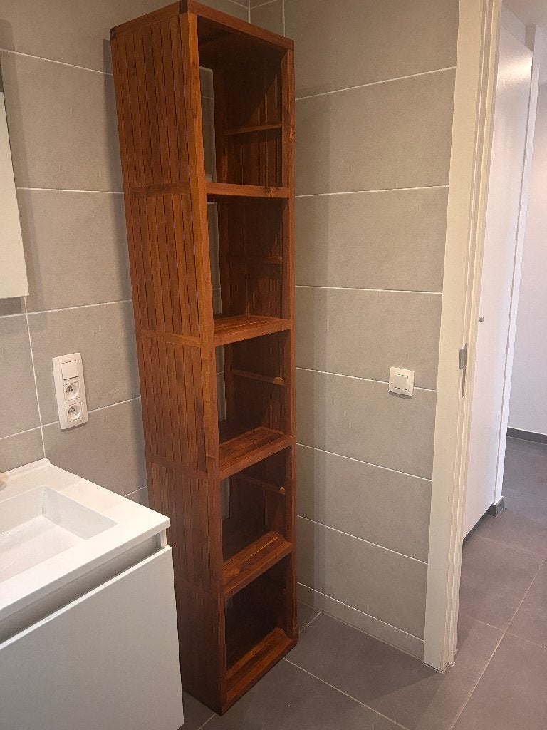 Colonne de salle de bain en teck, Maison & Meubles, 25 à 50 cm, Armoire (mi-)haute, Comme neuf, Moins de 50 cm