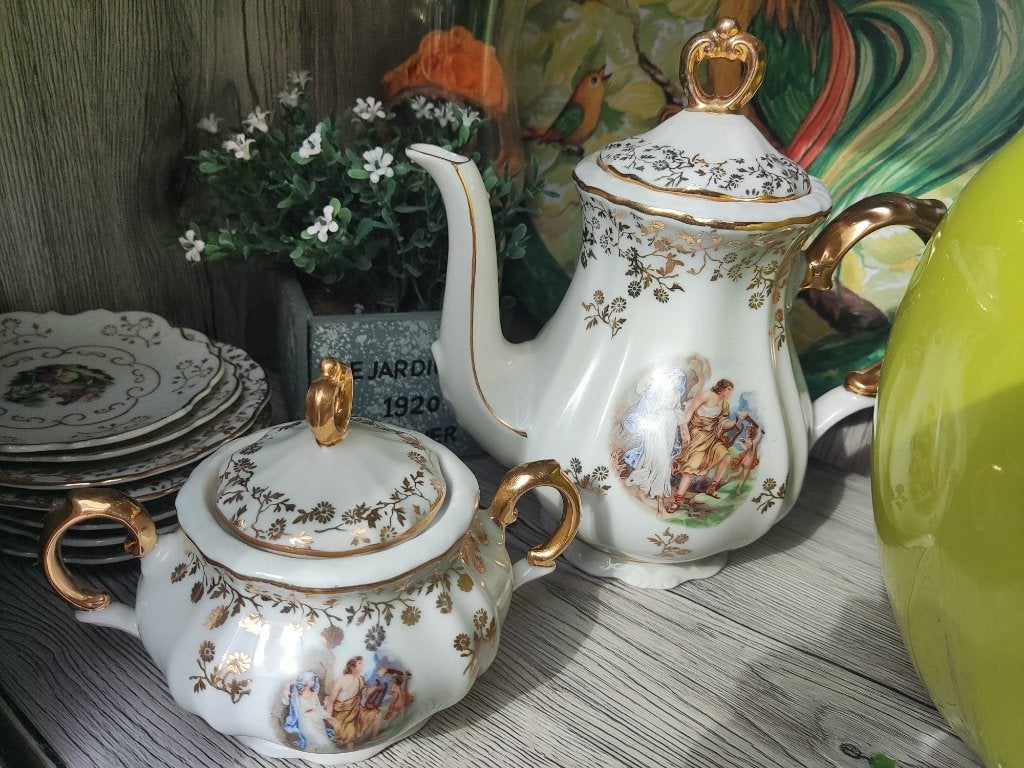 Théière et pot en porcelaine blanche vintage., Enlèvement