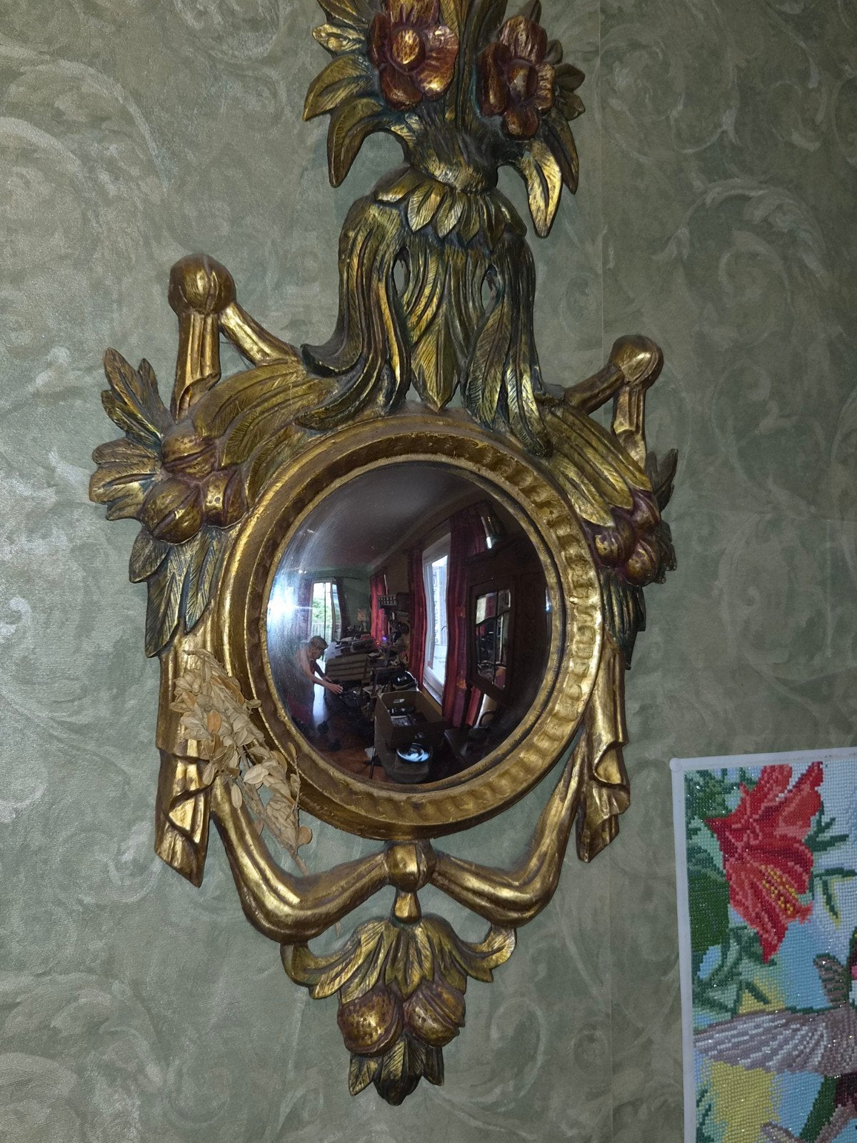 Ancien Miroir de Sorcière / Cornucopia Espagnol – Bois Sculp, Antiquités & Art, Enlèvement, Moins de 50 cm, Moins de 100 cm