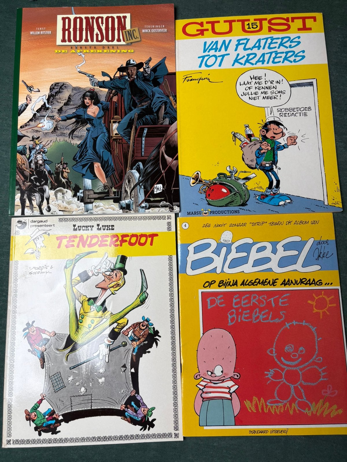 Lot 4 strips Gust/LuckyLuke/Ronson/Biebel, Ophalen of Verzenden, Zo goed als nieuw