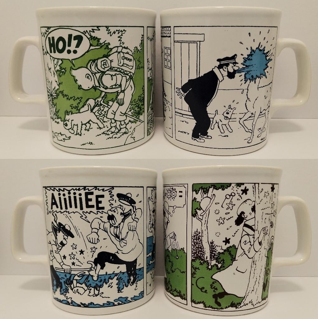 4 vintage Kuifje mokken uit 1980 – Hergé, Ophalen of Verzenden, Kuifje, Zo goed als nieuw