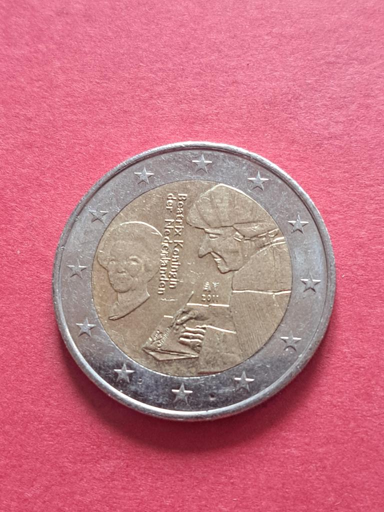 Pays-Bas 2011 2 euros 500 ans de l'Éloge de la Folie Erasmus, Envoi, Reine Beatrix, Euros, Monnaie en vrac