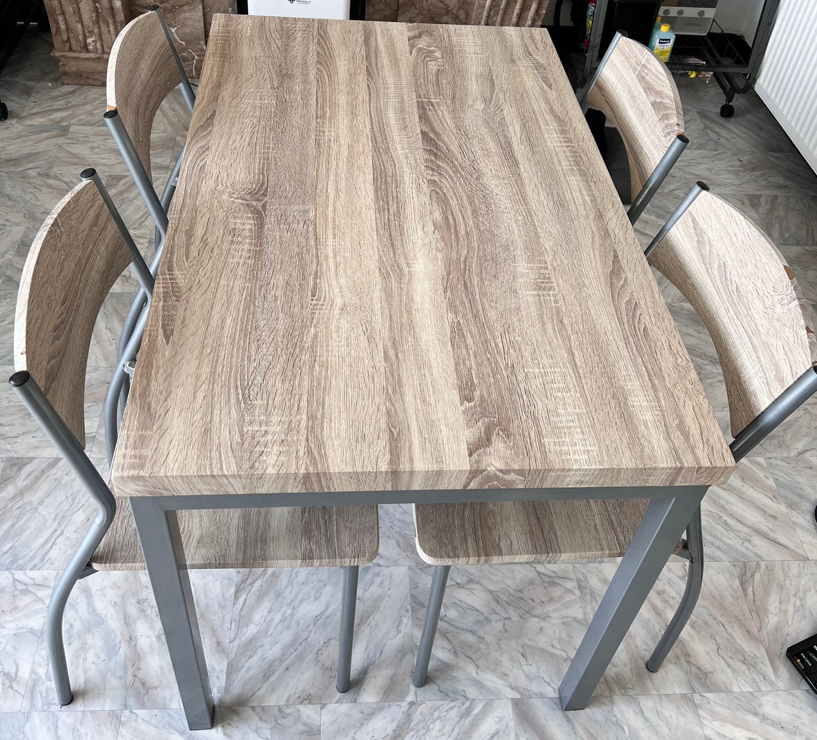Gratis eettafel met 4 stoelen, Tuin en Terras, Tuintafels, Ophalen, Gebruikt, Hout