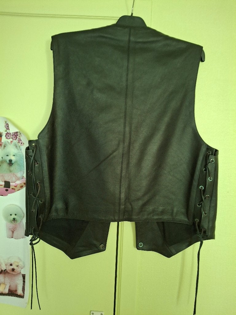 Gilet cuir noir xl, Enlèvement, Comme neuf, Taille 56/58 (XL), Noir