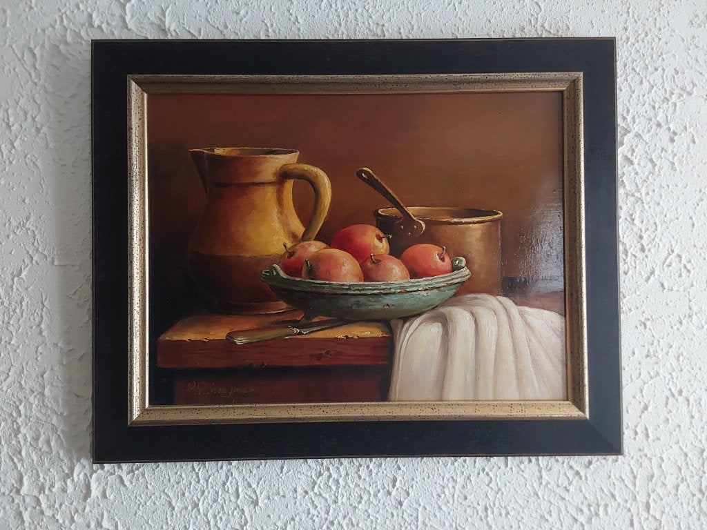 Schilderij H.P Steegman 30x40 item A, Antiquités & Art, Enlèvement ou Envoi, Cadre spécial, Nature morte, Panneau