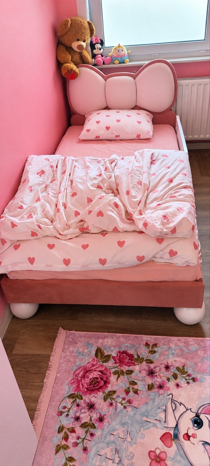 Prachtig Roze Kinderbed 90x200 cm met LED — Fluweel — Zonder, Ophalen, 85 tot 100 cm, Zo goed als nieuw, Lattenbodem