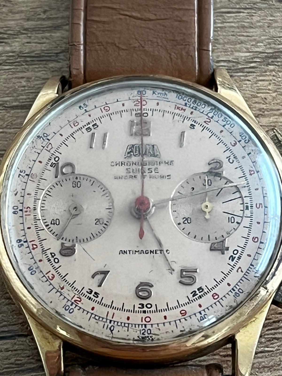 Vintage 50’s Egona chronographe horloge 18k, Handtassen en Accessoires, Ophalen of Verzenden, Gebruikt