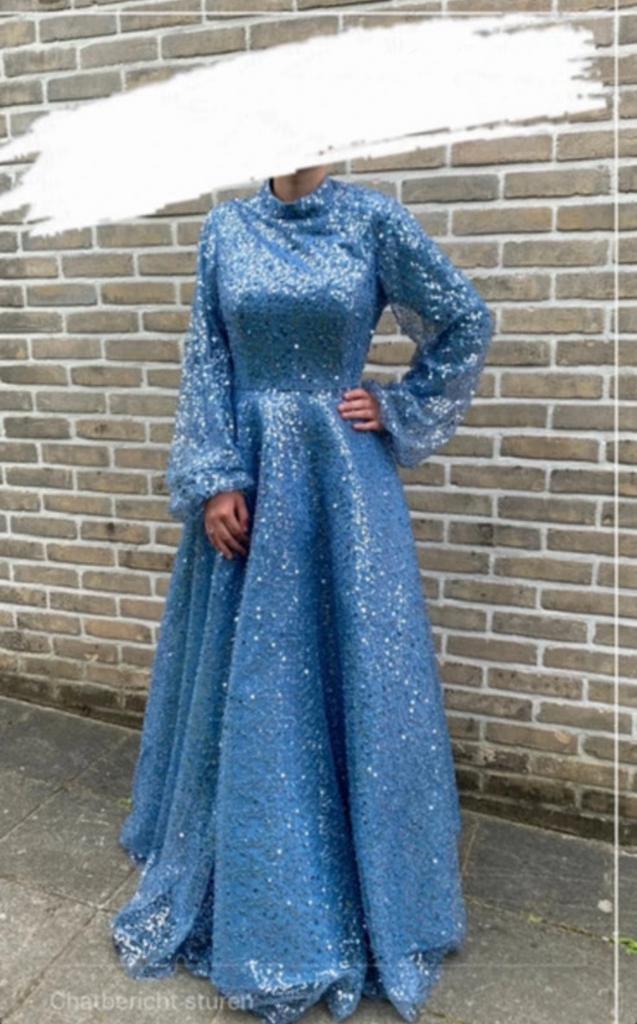 Blauwe glitter princess jurk robe hijab nikkah, Kleding | Dames, Maat 38/40 (M), Galajurk, Blauw, Nieuw