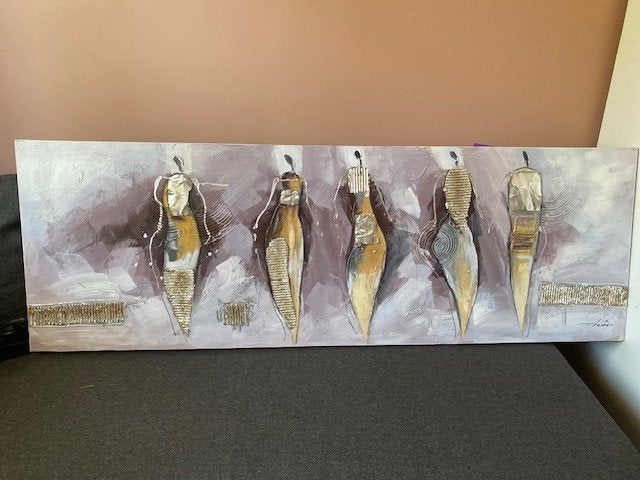 schilderij 5 mensen, Antiquités & Art, Figures, Autres matériaux, Effet 3D, Enlèvement