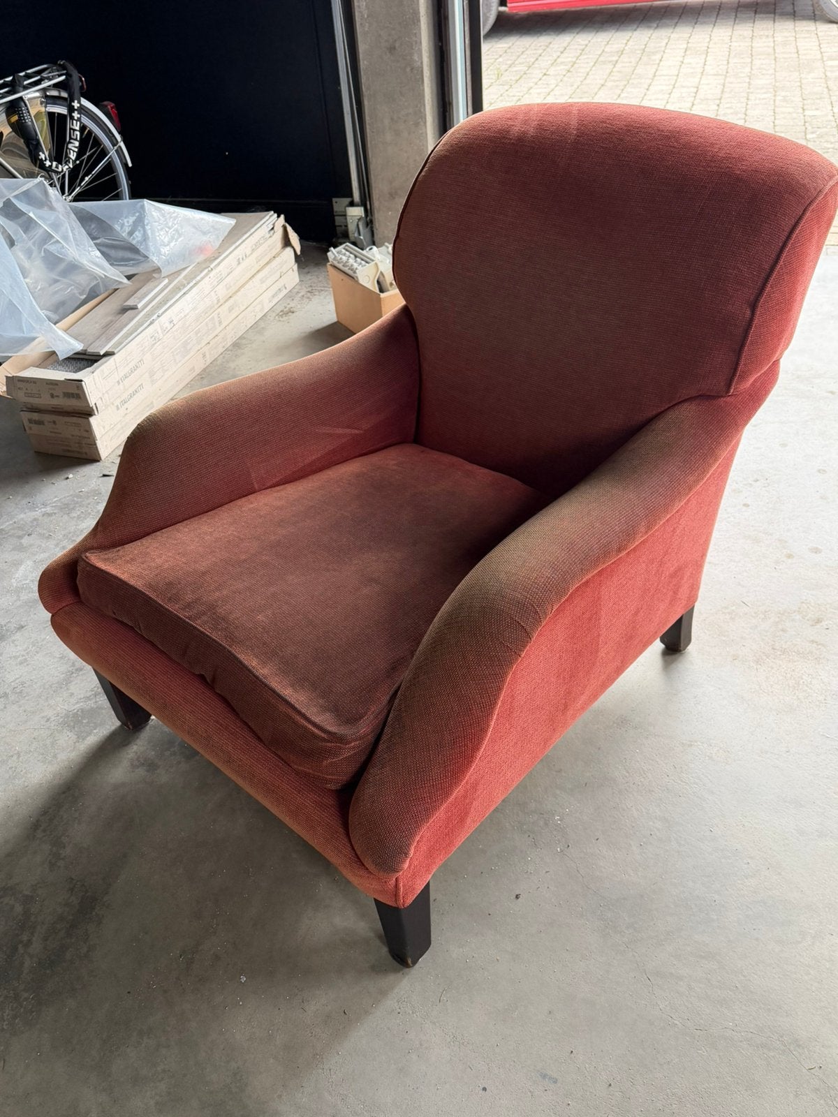 Mooie vintage fauteuil – roestkleurig, 100 à 125 cm, Vintage, Enlèvement, Utilisé