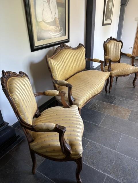 Louis XV stijl salon – canapé + 2 fauteuils, Antiquités & Art, Enlèvement