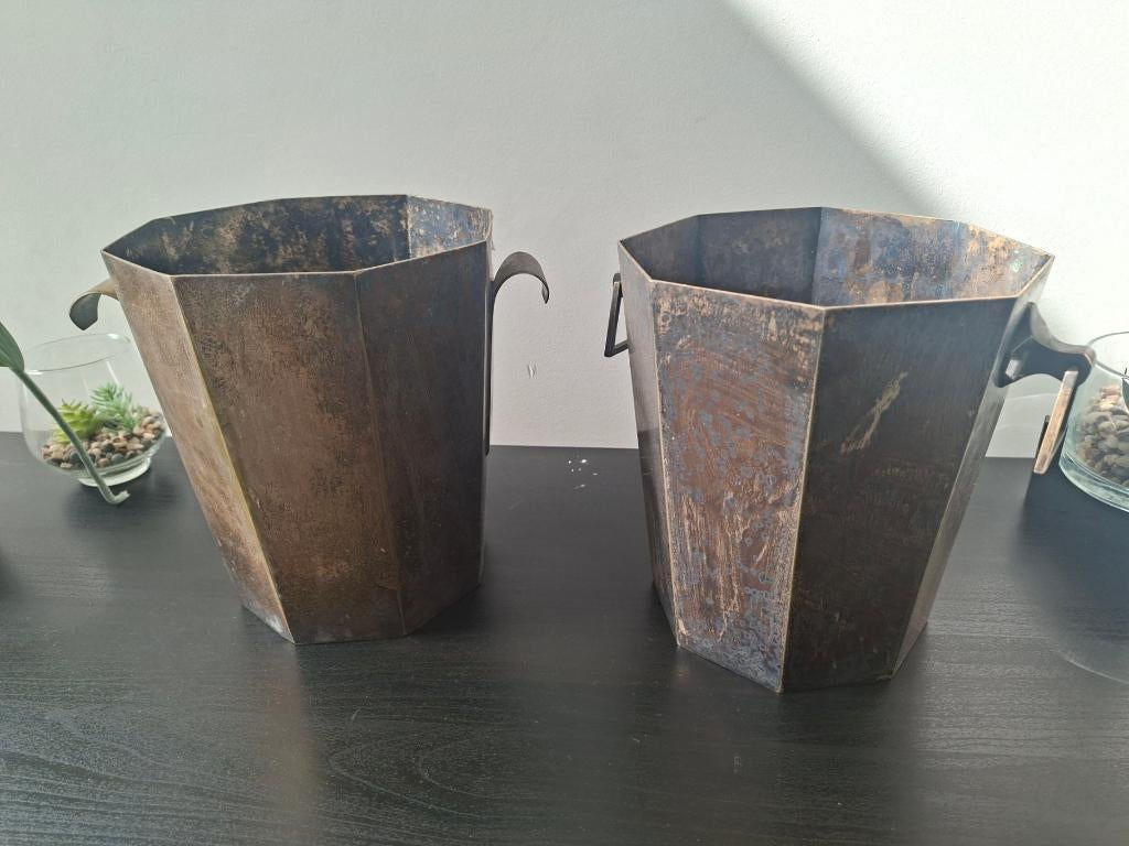 2 seaux bouteille champagne octogonal metal octogonaux seau, Ophalen of Verzenden, Gebruikt, Metaal, Minder dan 50 cm