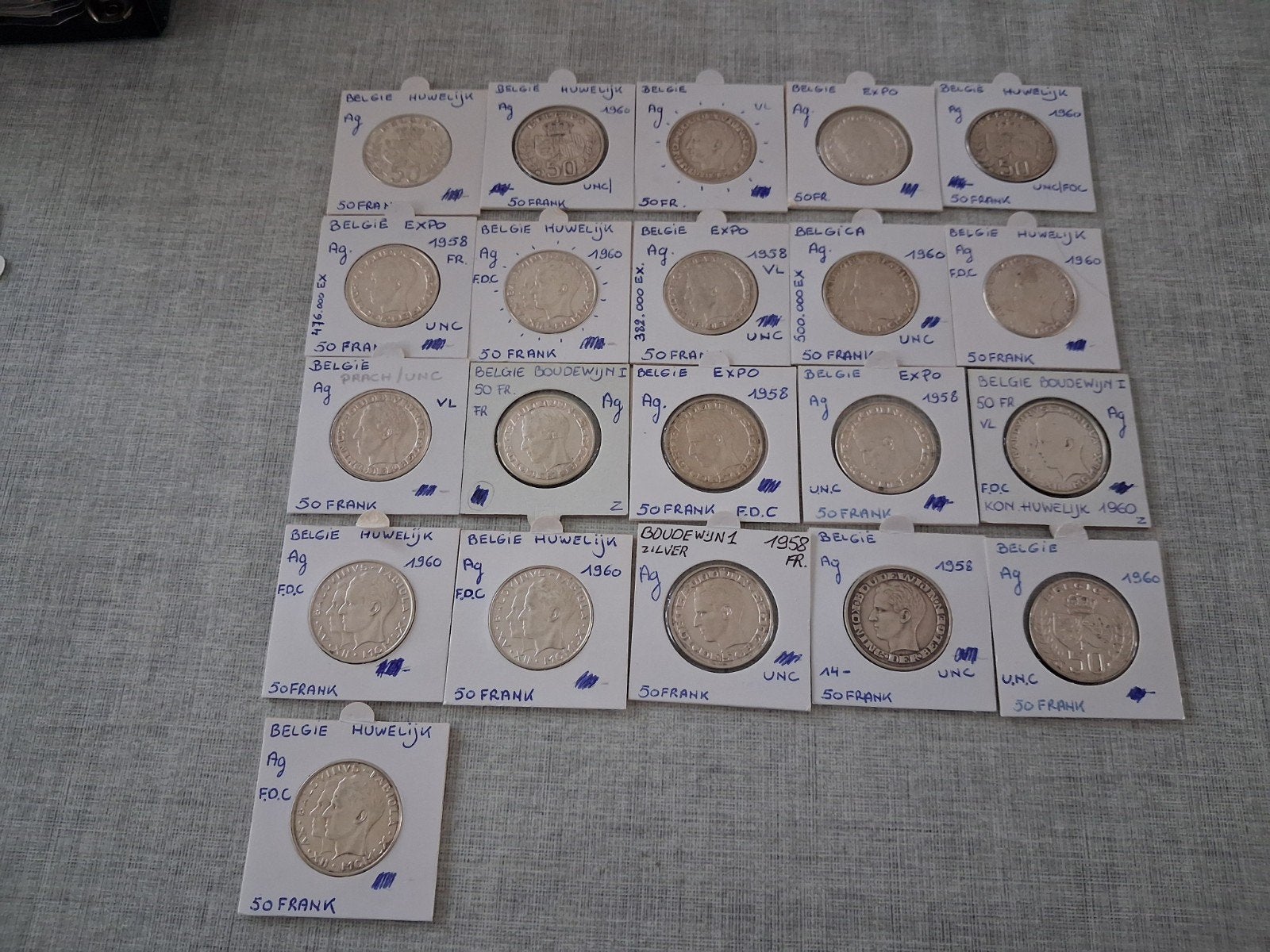 belgie 50 fr 1958/60   21 pr. (zilverprijs) GER. PATRICk, Postzegels en Munten, Ophalen of Verzenden, Zilver