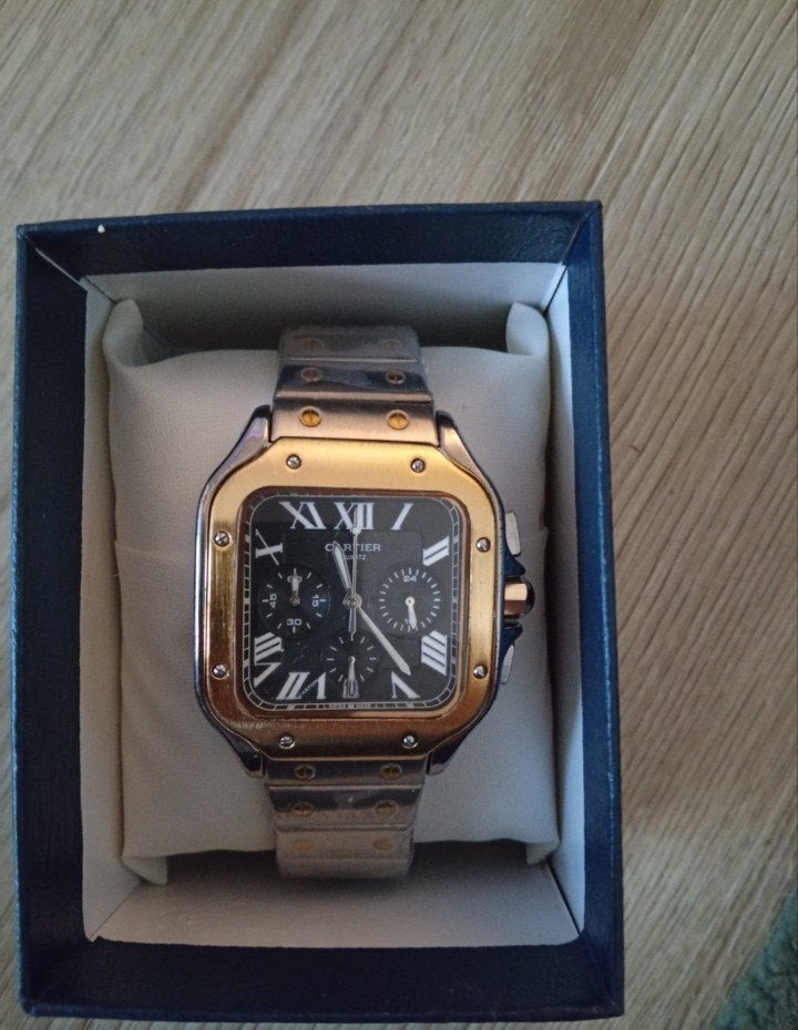 Cartier Santos Chonograaf bicolor zilver/goud kleur, Autres marques, Enlèvement ou Envoi, Acier, Acier