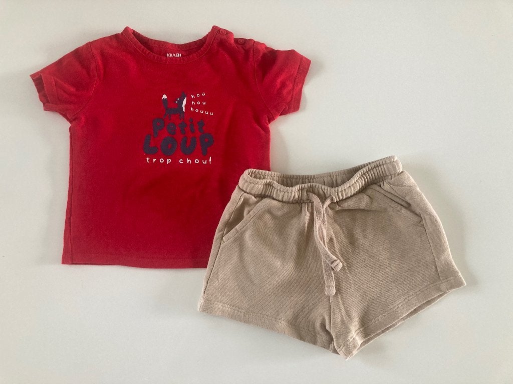 Jongens setje ' Kiabi" T-shirt + kort broekje -86-18mnd, Kinderen en Baby's, Babykleding | Maat 86, Zo goed als nieuw, Jongetje