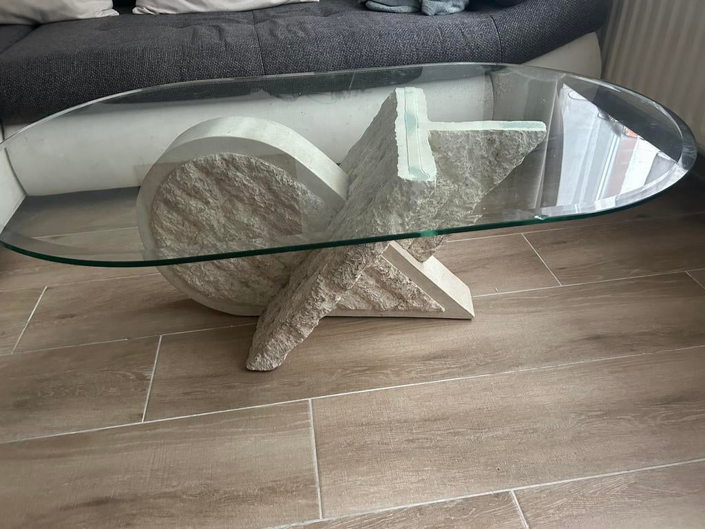 Table de salon pied en marbre et plateau en verre, Maison & Meubles, 100 à 150 cm, Moins de 50 cm, Verre, Enlèvement