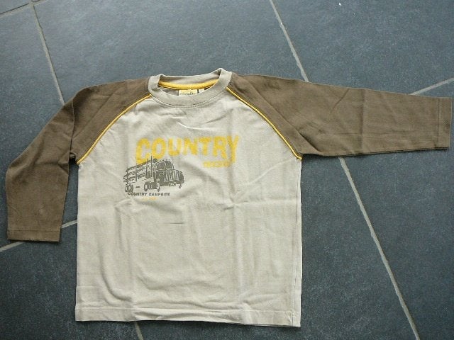 bruin-beige longsleeve met een trucker/vrachtwagen, Kinderen en Baby's, Ophalen of Verzenden, Gebruikt, Jongen, Shirt of Longsleeve