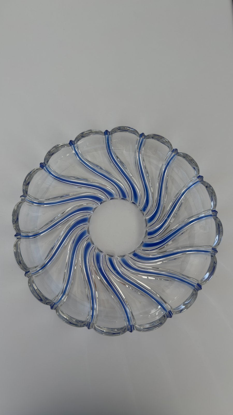 Vintage Mikasa stijl glazen schaal blauw/wit – swirl, Ophalen