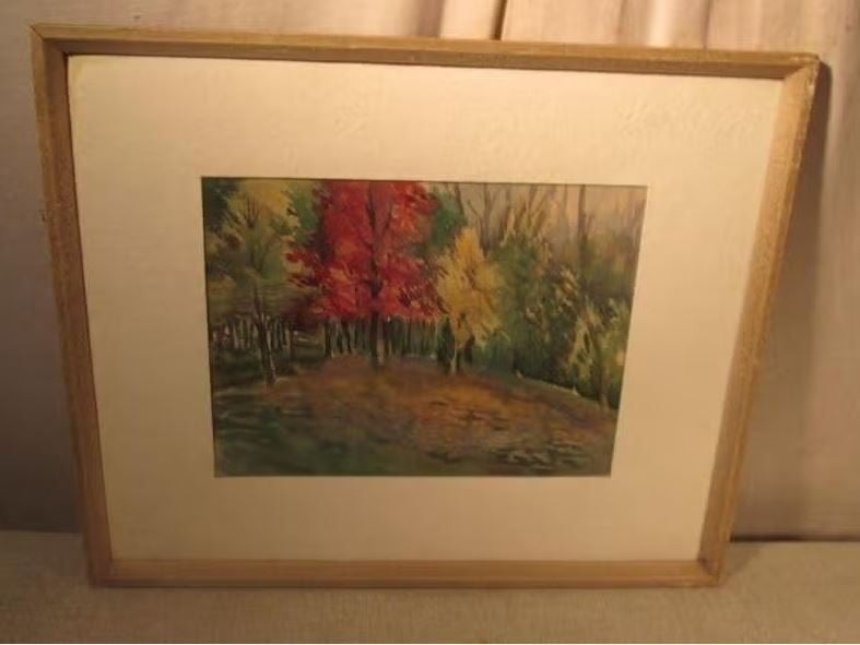 Mooi Geschilderd Aquarel 'Herfst in het Bos' - Gesigneerd, Ophalen of Verzenden, Landschap, Aquarel, Origineel werk