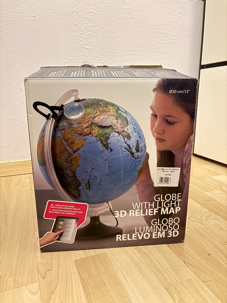 Lichtgevende wereldbol, Ophalen, Kunststof, 30 cm, Fysische wereldbol