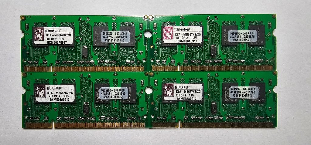 4 x Kingston 2GB DDR2 667Mhz PC2-5300 SODIMM, Computers en Software, Ophalen, DDR2