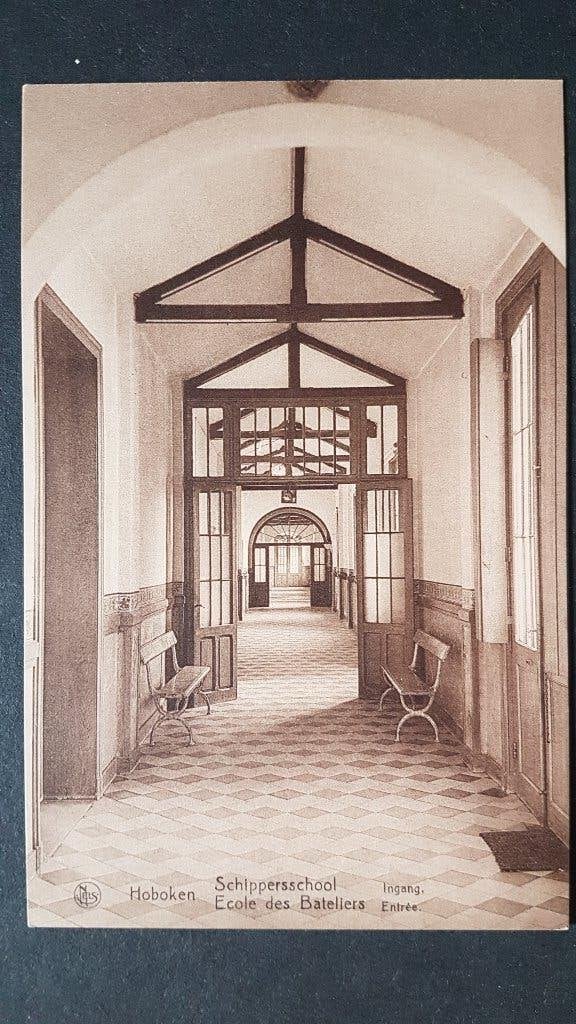 Postkaart Hoboken Schippersschool Ingang, Verzamelen, Ophalen of Verzenden, 1920 tot 1940, Ongelopen, Antwerpen