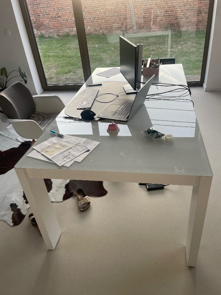 Eetkamer tafel wit glas, Huis en Inrichting, Tafels | Eettafels, Ophalen, Gebruikt, 200 cm of meer, 50 tot 100 cm